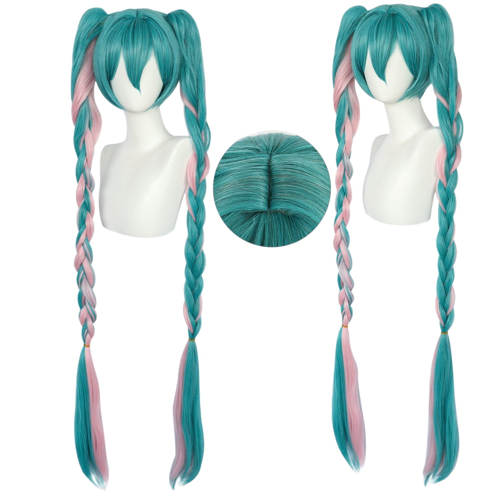White Smoke Hatsune Miku (Pastel Gradient) Cosplay Wig - Vocaloid (Blue/Pink Braid) (FEVERCOS)