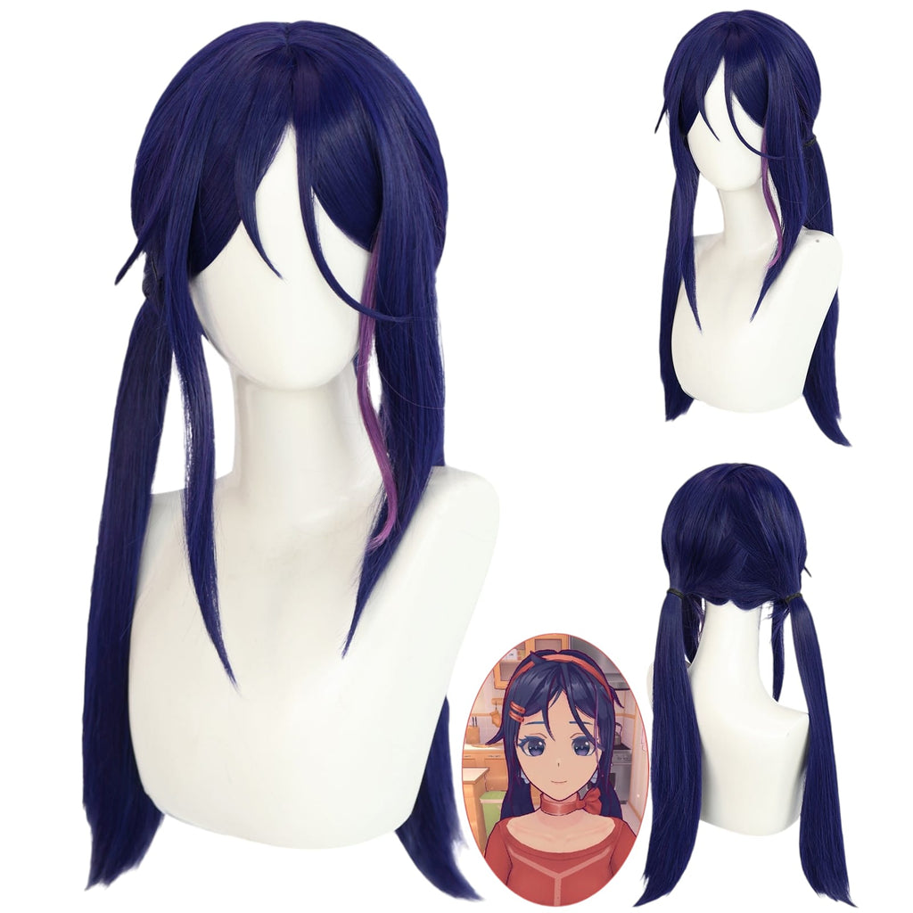 White Smoke Mita (Cyber Ghost) Cosplay Wig - VTuber / Goose Goose Duck (Blue Twin Tails) (FEVERCOS)