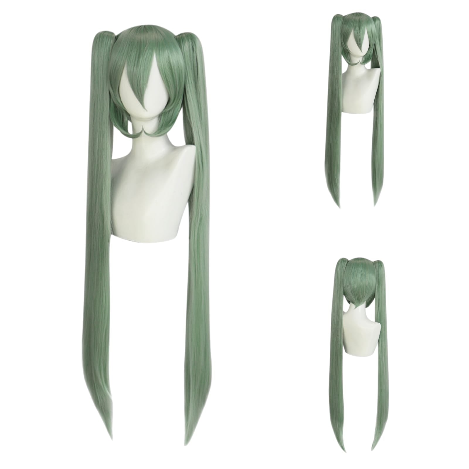 White Smoke Hatsune Miku (Universal 110cm) Cosplay Wig - Vocaloid (Teal Twin Tails) (FEVERCOS)