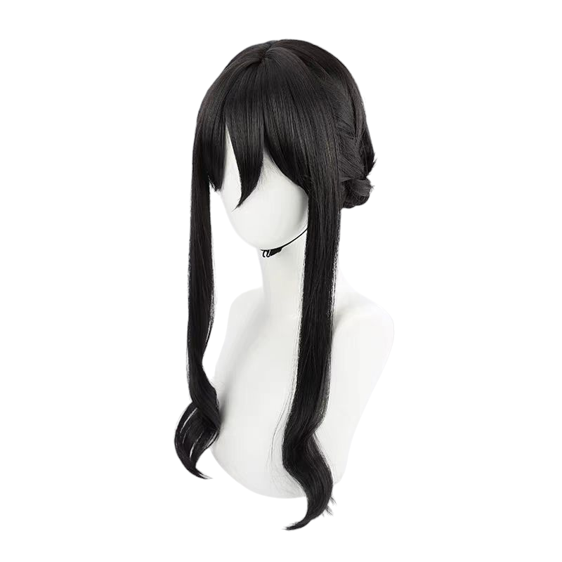 Arknights Ines Cosplay Wig - Long Straight Black Hair with Natural Scalp Part - Mercenary Operator Look from Arknights Game