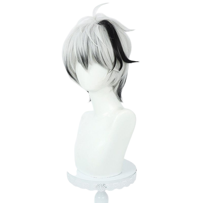 Virtual Singer V Flower V4 Cosplay Wig - Black and White Texturized Top with Layered Reverse Flip - Synthesizer V Wig - FEVERCOS