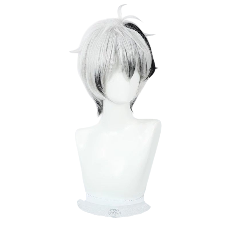 Virtual Singer V Flower V4 Cosplay Wig - Black and White Texturized Top with Layered Reverse Flip - Synthesizer V Wig - FEVERCOS
