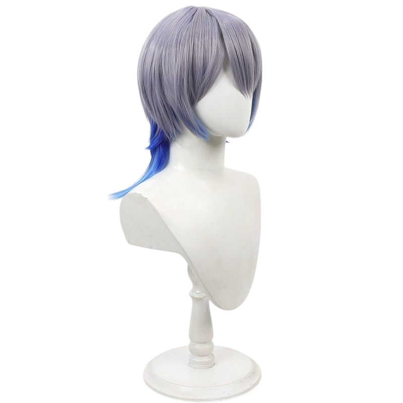 VTuber Ookami Genderbend Cosplay Wig - Dual-Tone Scalp Wig with Blue-Black Gradient - JFT Wolf Streamer Hair - FEVERCOS