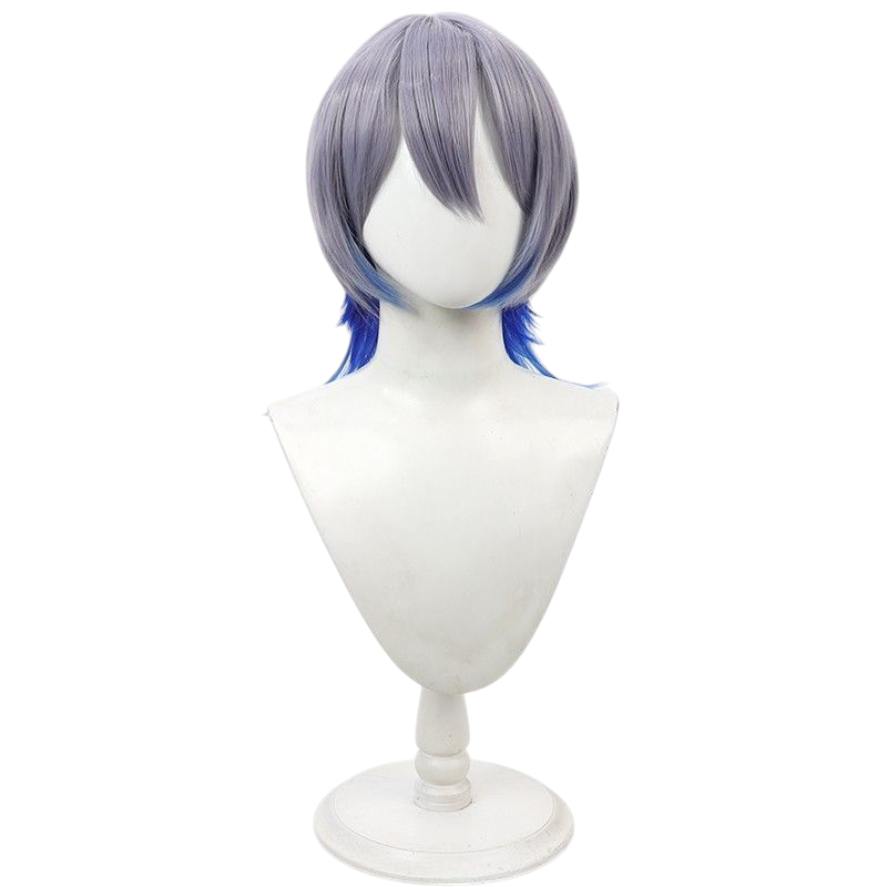 VTuber Ookami Genderbend Cosplay Wig - Dual-Tone Scalp Wig with Blue-Black Gradient - JFT Wolf Streamer Hair - FEVERCOS