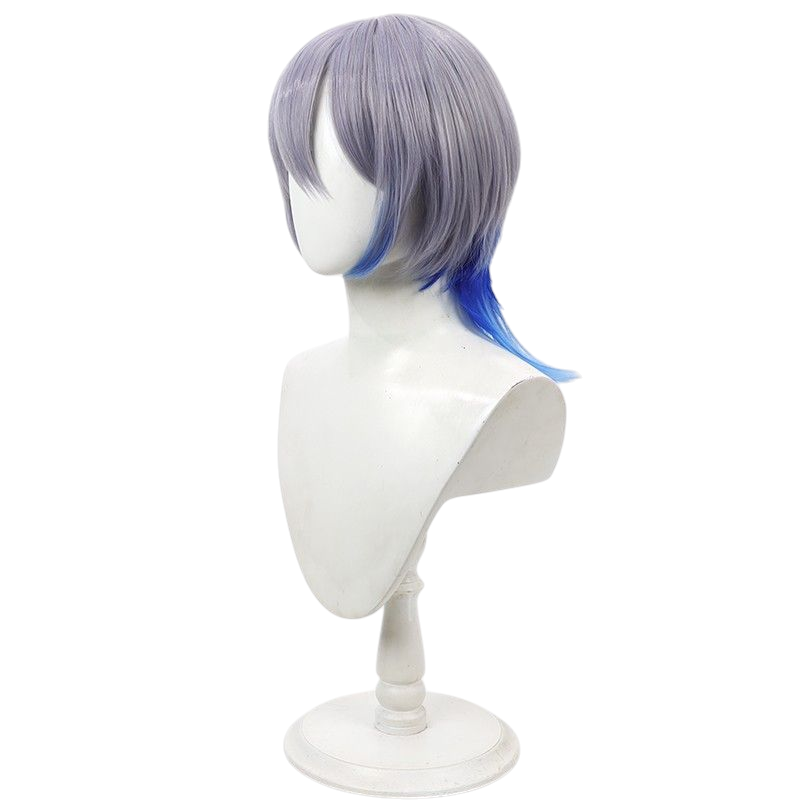 VTuber Ookami Genderbend Cosplay Wig - Dual-Tone Scalp Wig with Blue-Black Gradient - JFT Wolf Streamer Hair - FEVERCOS