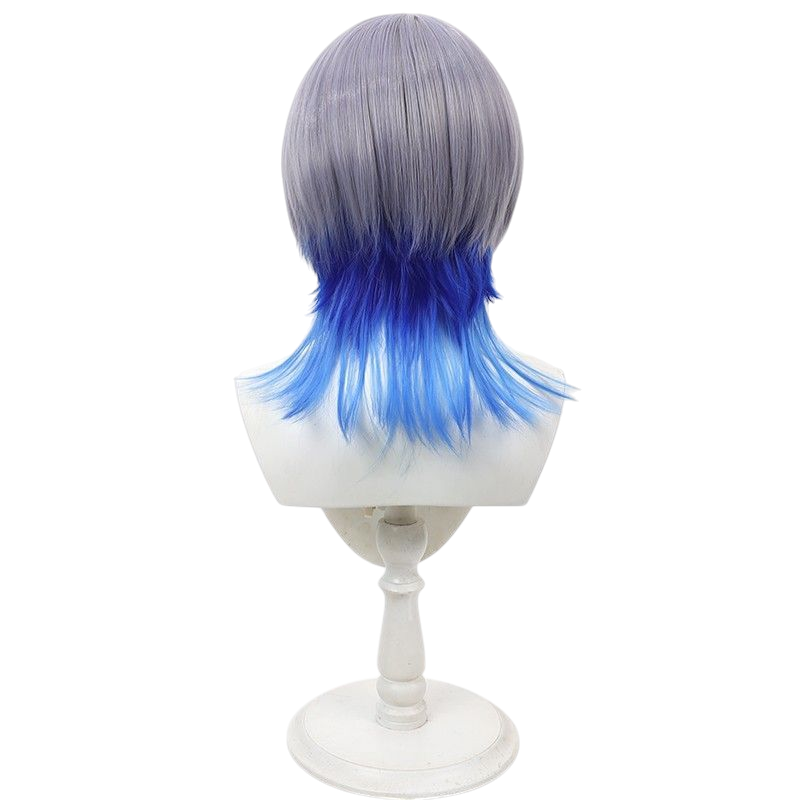 VTuber Ookami Genderbend Cosplay Wig - Dual-Tone Scalp Wig with Blue-Black Gradient - JFT Wolf Streamer Hair - FEVERCOS