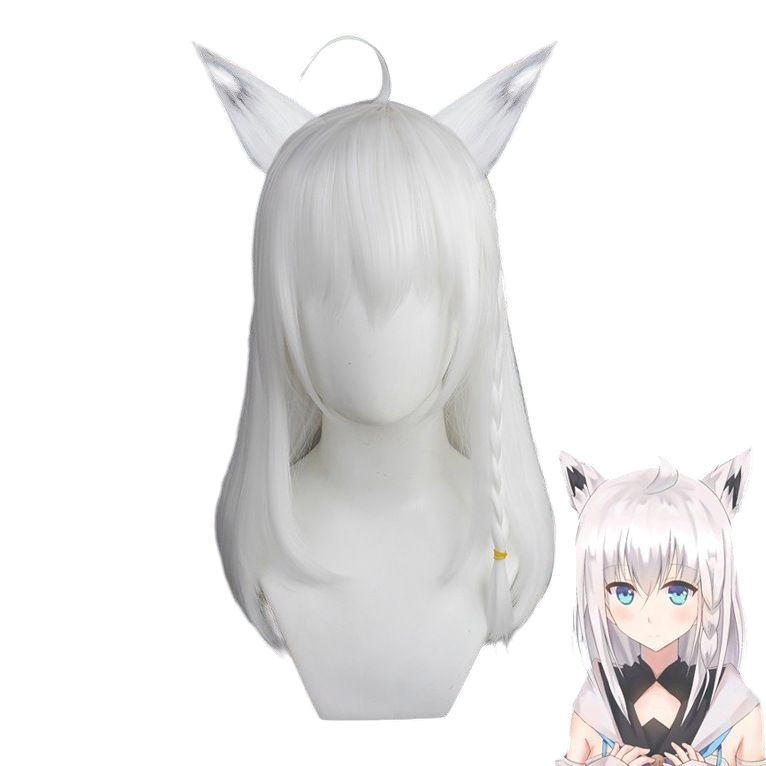 VTuber Shirakami Fubuki Cosplay Wig - White Fox Ears and Long Silver Hair - Hololive Snow Princess Wig - FEVERCOS