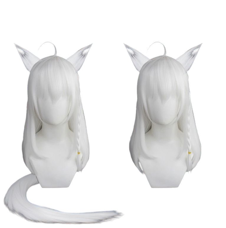 VTuber Shirakami Fubuki Cosplay Wig - White Fox Ears and Long Silver Hair - Hololive Snow Princess Wig - FEVERCOS