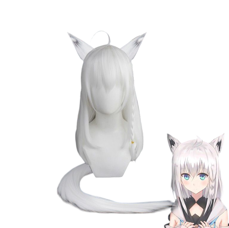 VTuber Shirakami Fubuki Cosplay Wig - White Fox Ears and Long Silver Hair - Hololive Snow Princess Wig - FEVERCOS