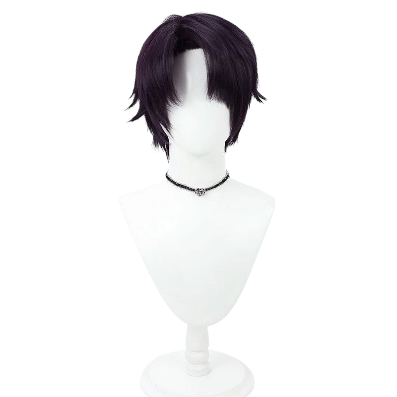NIJISANJI Kenmotsu Toya Hoodie Cosplay Wig - Deep Purple Textured Top