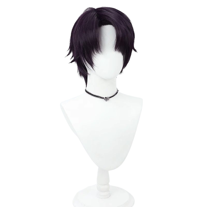 NIJISANJI Kenmotsu Toya Hoodie Cosplay Wig - Deep Purple Textured Top