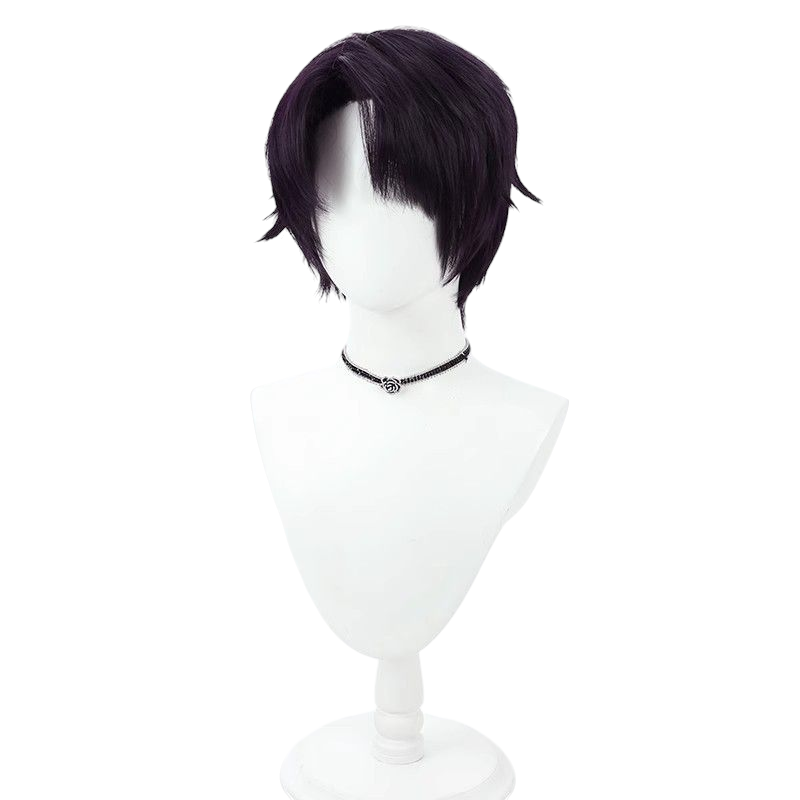 NIJISANJI Kenmotsu Toya Hoodie Cosplay Wig - Deep Purple Textured Top