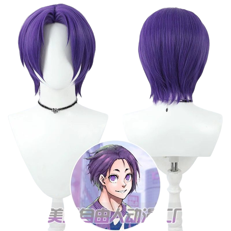 Blue Lock Reo Mikage Cosplay Wig - Purple Scalp Short Hair for Soccer Prodigy