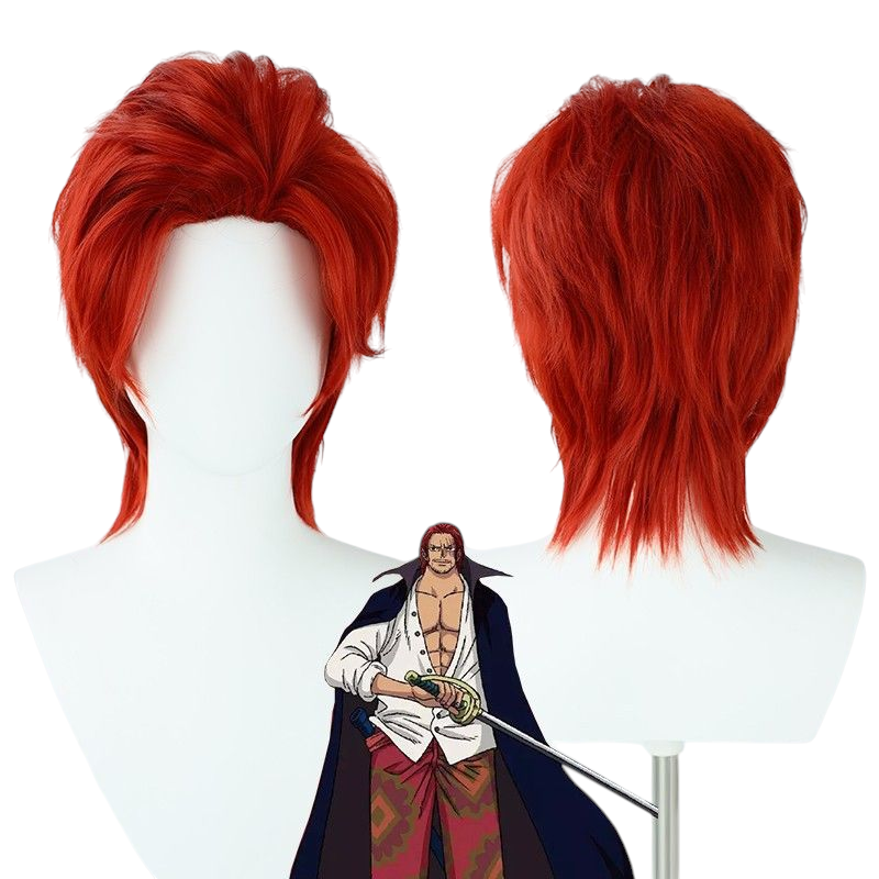 One Piece Shanks Cosplay Wig - Burgundy Center-Parted Flipped Hair for Red Hair