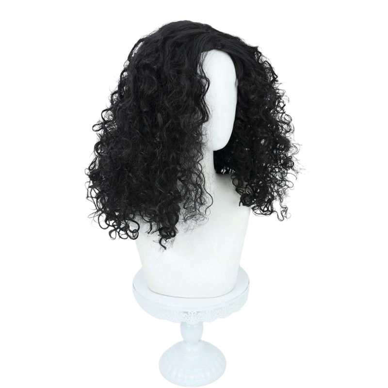 One Piece Usopp Cosplay Wig - Black Center-Parted Curly Hair with Scalp