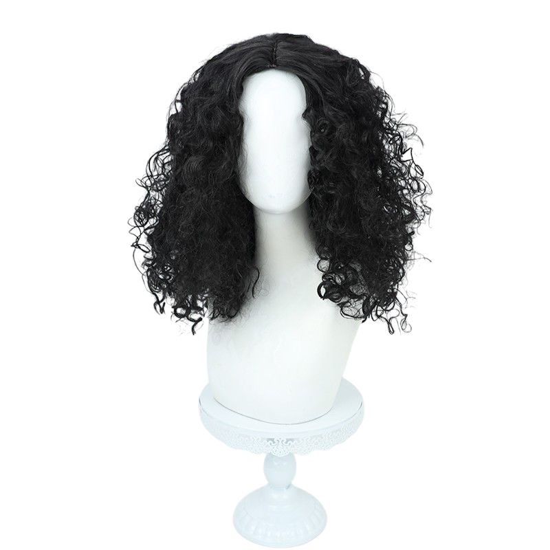 One Piece Usopp Cosplay Wig - Black Center-Parted Curly Hair with Scalp