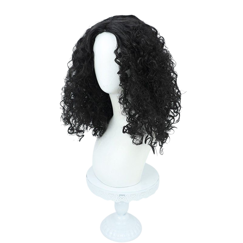 One Piece Usopp Cosplay Wig - Black Center-Parted Curly Hair with Scalp