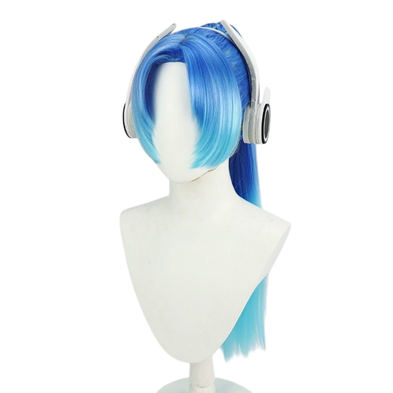 Steel Blue Peace Elite Rocket Girls Cosplay Wig - Scalp with Headphones for Simulation