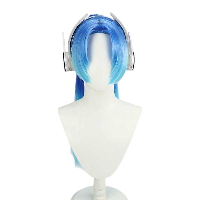 Steel Blue Peace Elite Rocket Girls Cosplay Wig - Scalp with Headphones for Simulation
