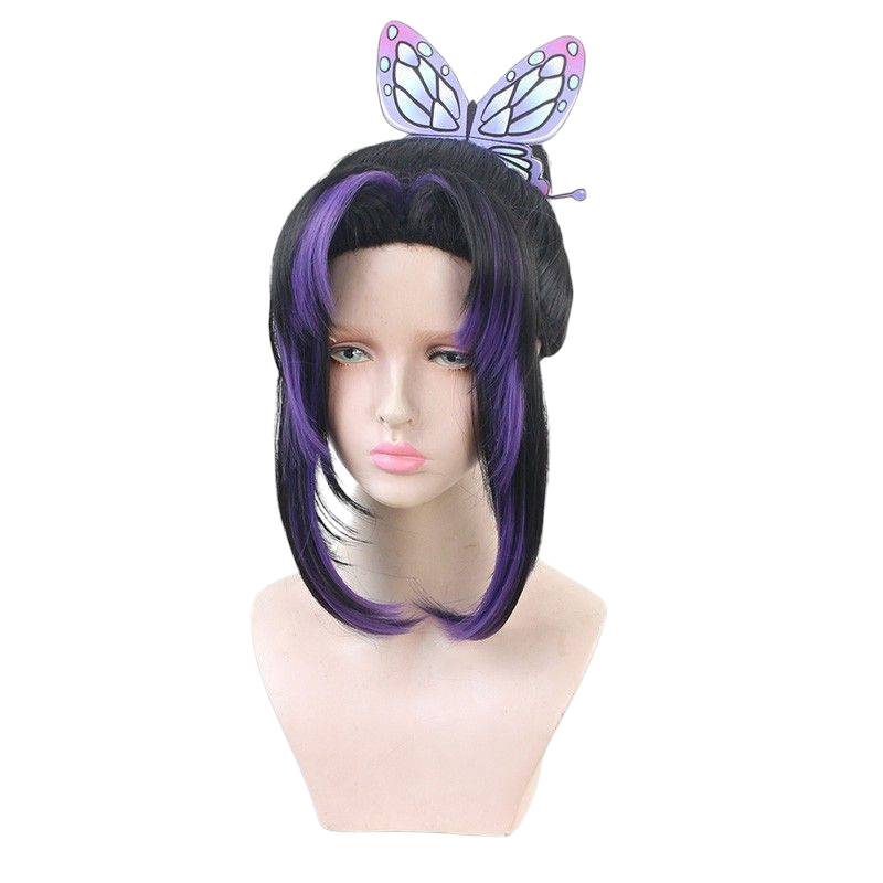Demon Slayer Shinobu Kocho Cosplay Wig - Short Black with Butterfly for Insect Hashira