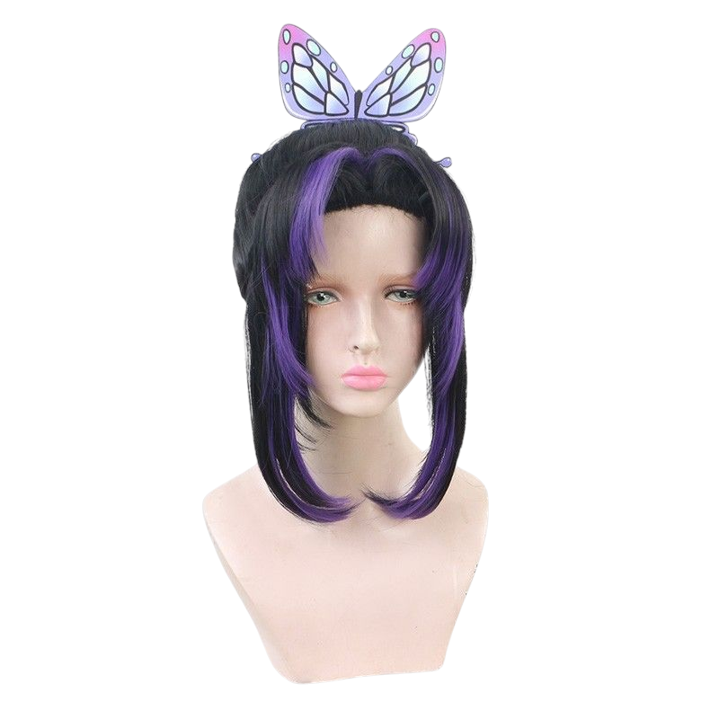 Demon Slayer Shinobu Kocho Cosplay Wig - Short Black with Butterfly for Insect Hashira