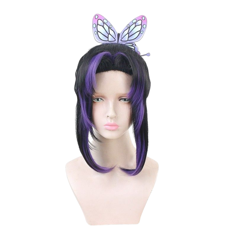 Demon Slayer Shinobu Kocho Cosplay Wig - Short Black with Butterfly for Insect Hashira