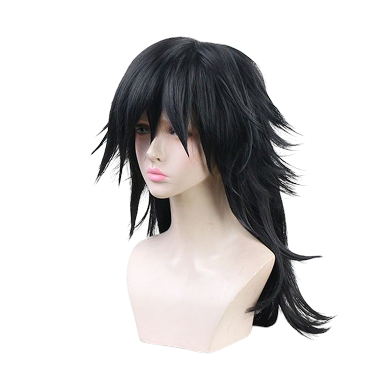 Demon Slayer Giyu Tomioka Cosplay Wig - Black Flipped Hair with Tiger Clip