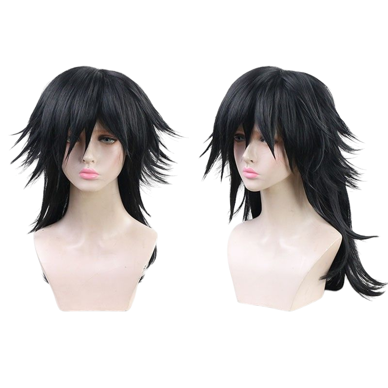 Demon Slayer Giyu Tomioka Cosplay Wig - Black Flipped Hair with Tiger Clip