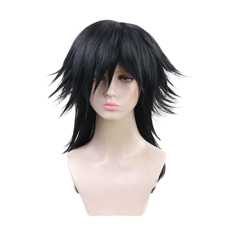 Demon Slayer Giyu Tomioka Cosplay Wig - Black Flipped Hair with Tiger Clip
