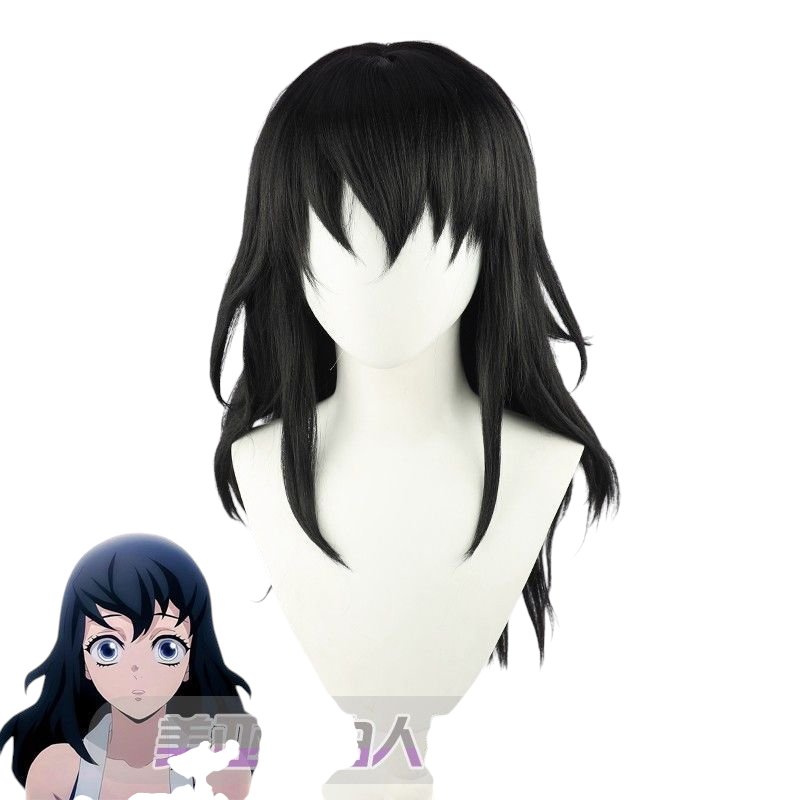 Demon Slayer Muichiro Tokito Cosplay Wig - Black Layered Scalp for Mist Hashira