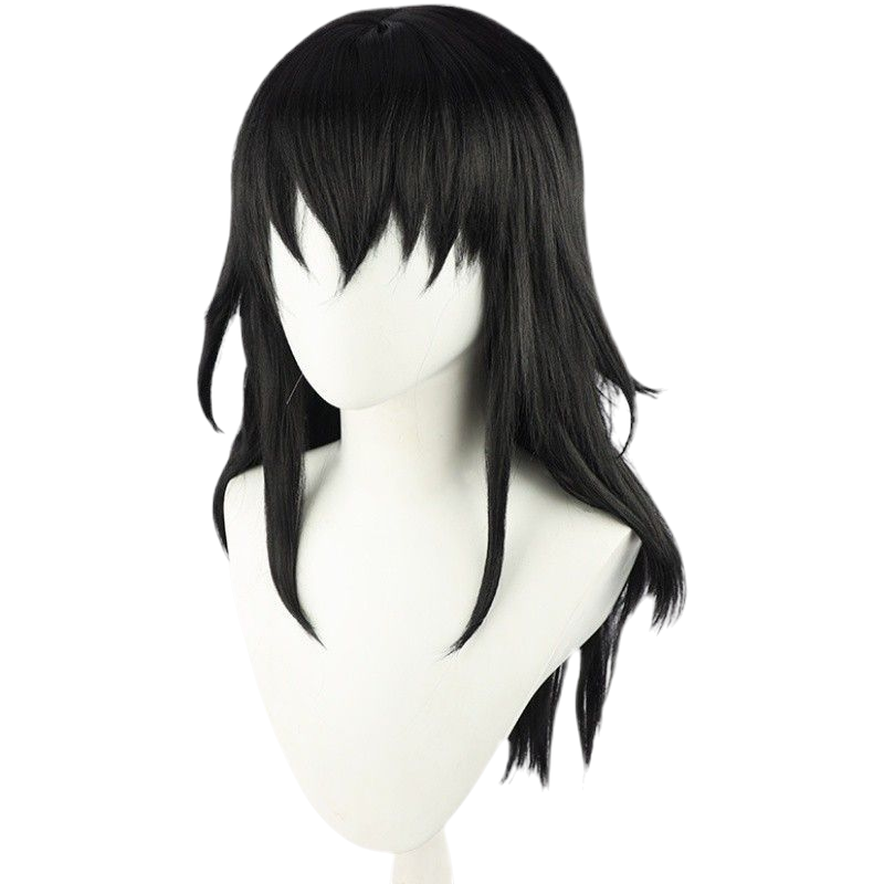 Demon Slayer Muichiro Tokito Cosplay Wig - Black Layered Scalp for Mist Hashira