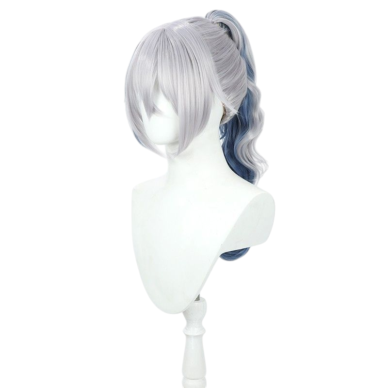 Honkai Star Rail Silver Wolf Cosplay Wig - Split Ponytail with Scalp for Hacker Queen