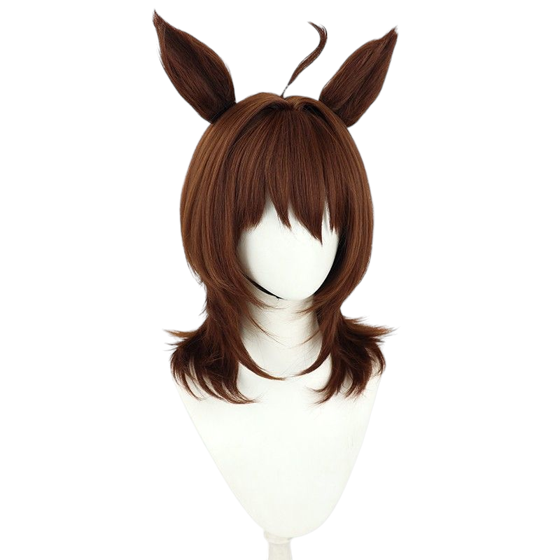 White Smoke Uma Musume Aishoku Cosplay Wig - Brown Hair with Horse Ears and Tail