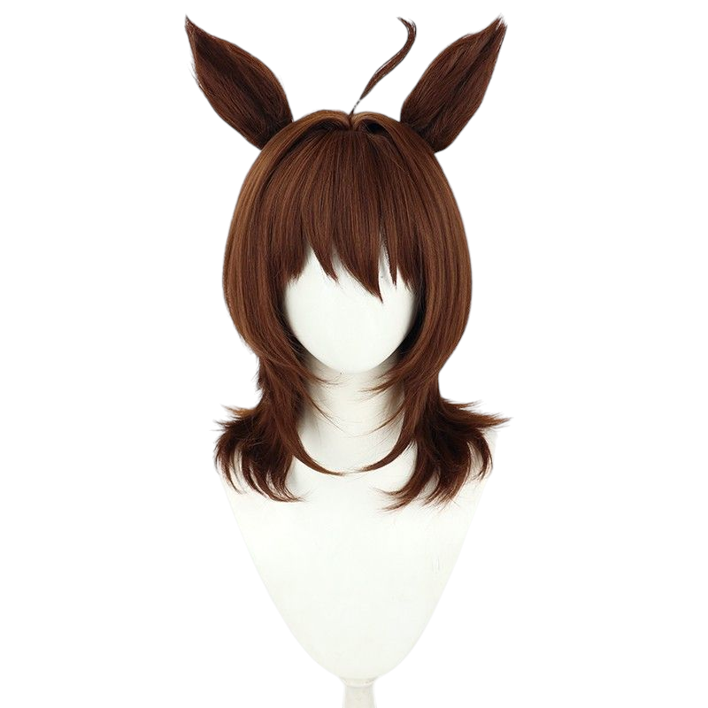 White Smoke Uma Musume Aishoku Cosplay Wig - Brown Hair with Horse Ears and Tail
