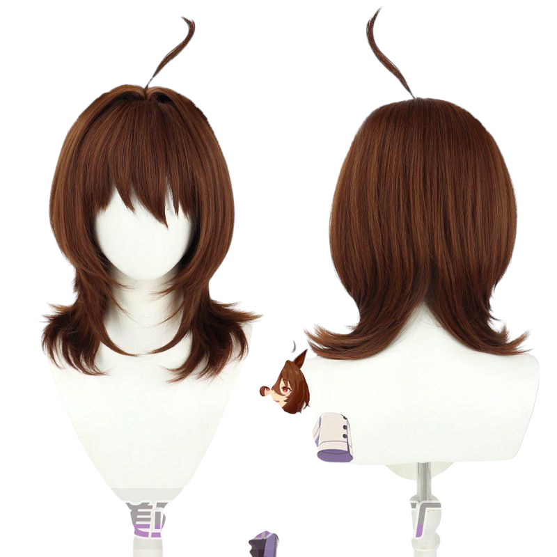 White Smoke Uma Musume Aishoku Cosplay Wig - Brown Hair with Horse Ears and Tail