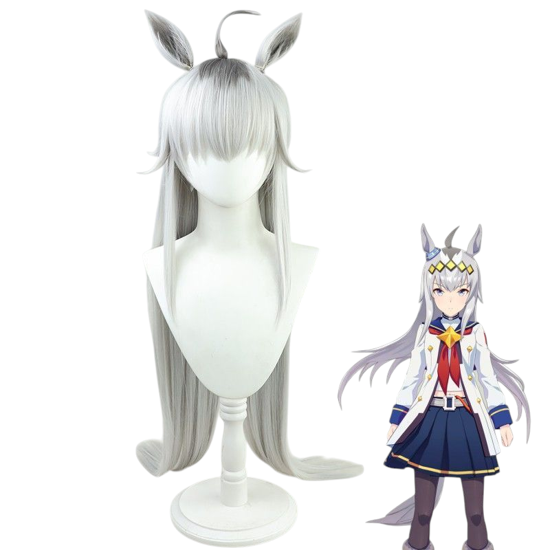 Light Gray Uma Musume Oguri Cap Cosplay Wig - Chestnut Hair with Ears and Tail