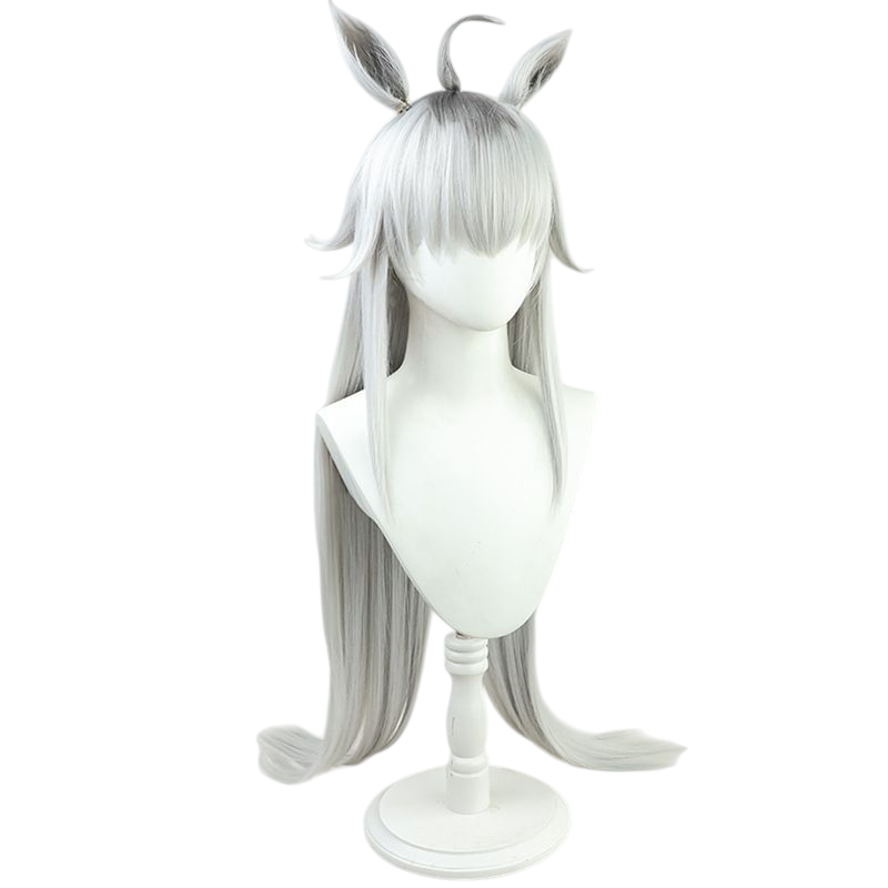 Light Gray Uma Musume Oguri Cap Cosplay Wig - Chestnut Hair with Ears and Tail