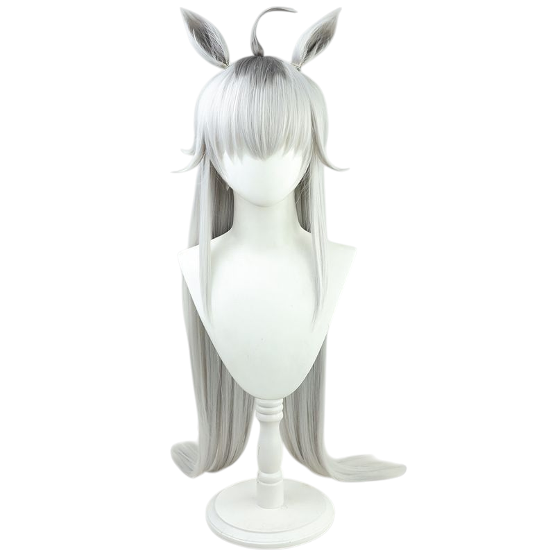 Light Gray Uma Musume Oguri Cap Cosplay Wig - Chestnut Hair with Ears and Tail