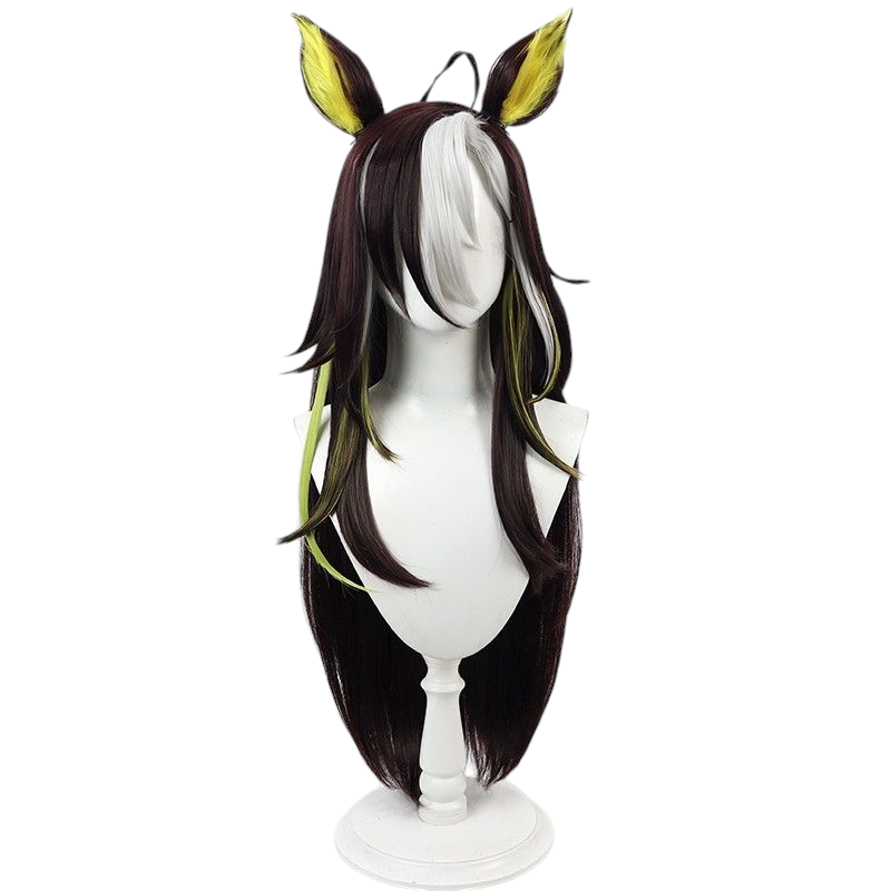 Black Uma Musume Dream Journey Cosplay Wig - Multi-Color Highlighted with Ears and Tail