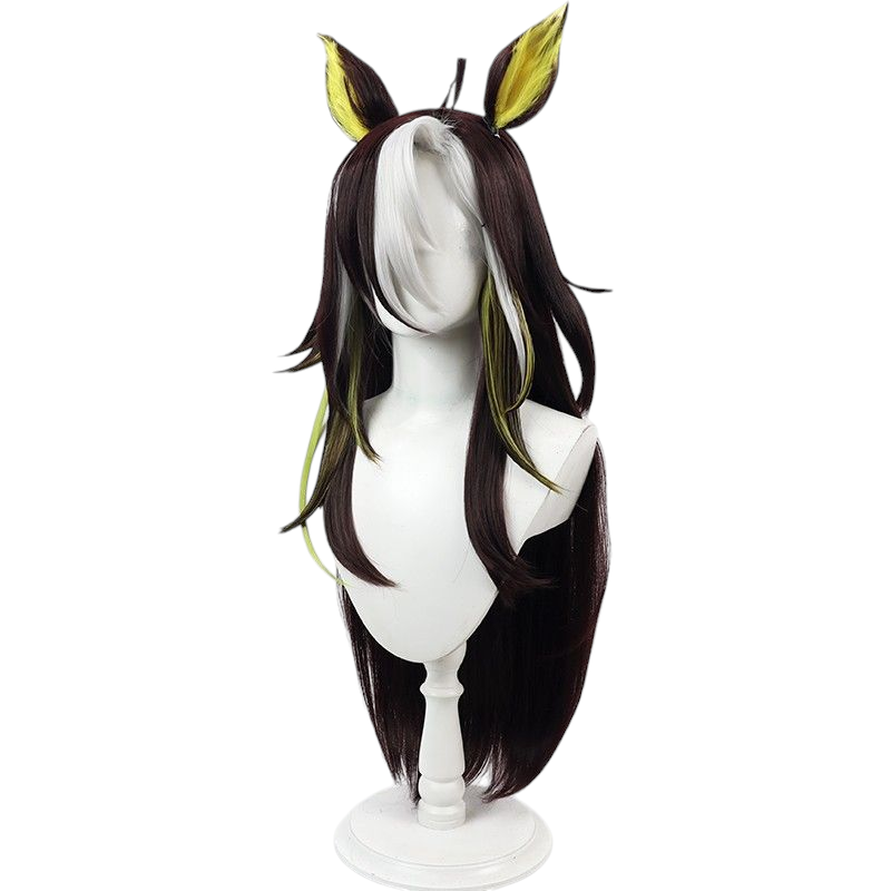Black Uma Musume Dream Journey Cosplay Wig - Multi-Color Highlighted with Ears and Tail