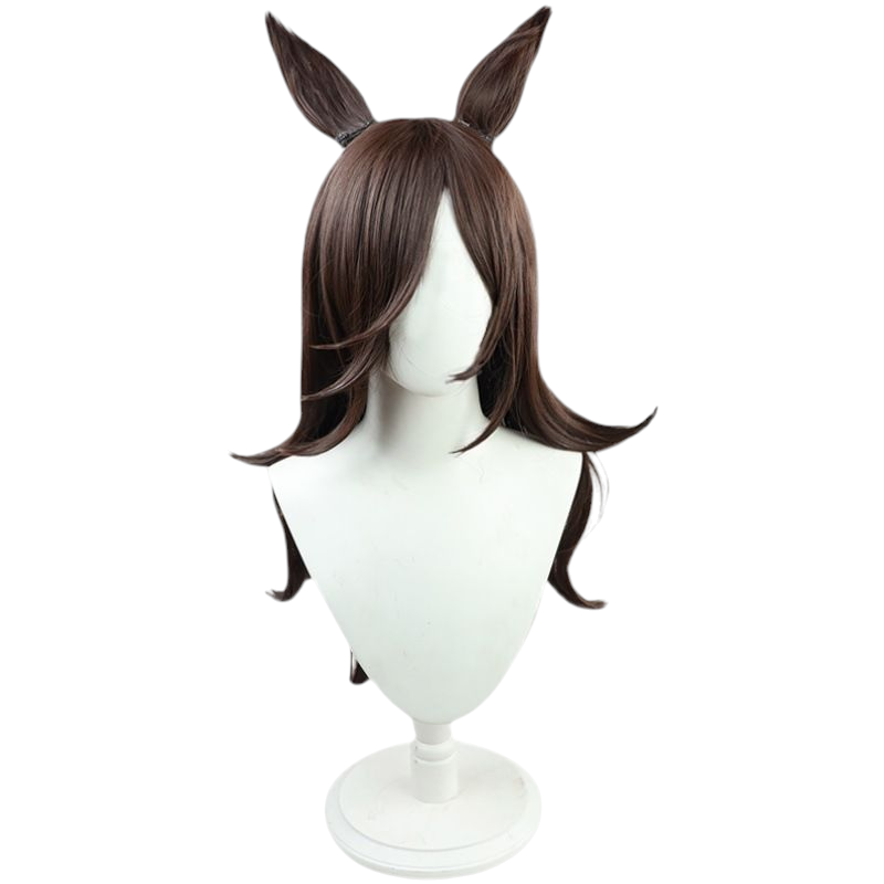 Beige Uma Musume Rice Shower Cosplay Wig - Deep Brown with Flipped Ends