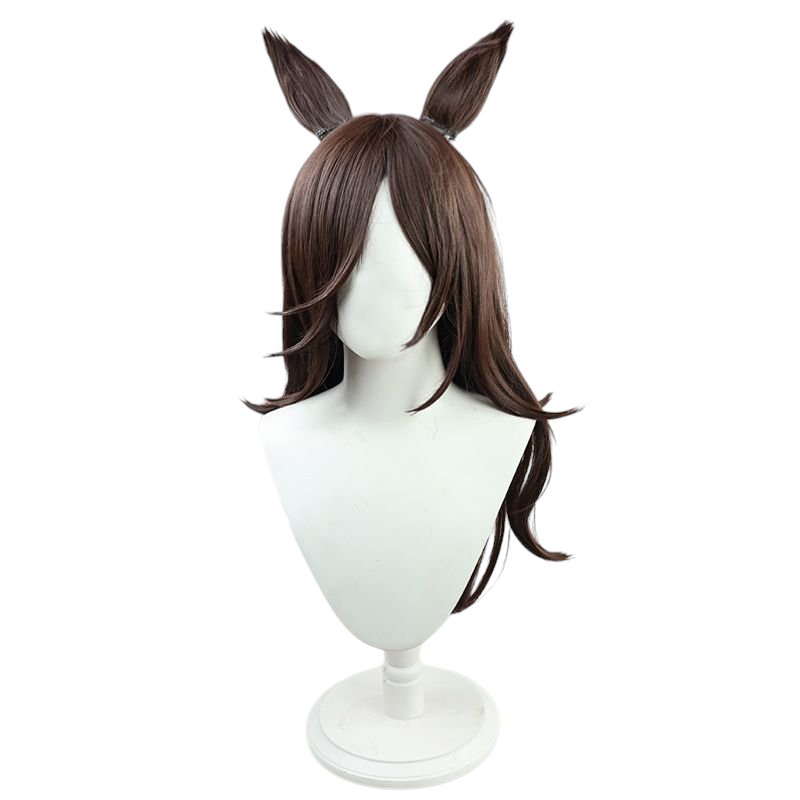 Light Gray Uma Musume Rice Shower Cosplay Wig - Deep Brown with Flipped Ends