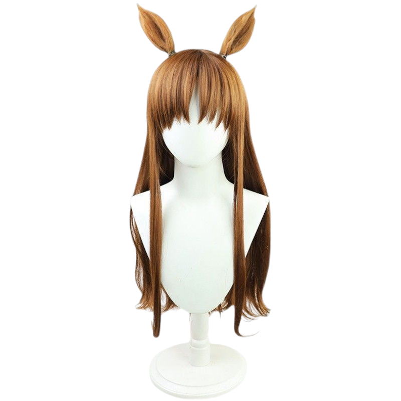 Dark Slate Gray Uma Musume Katsunishiki Cosplay Wig - Brown Ears and Tail