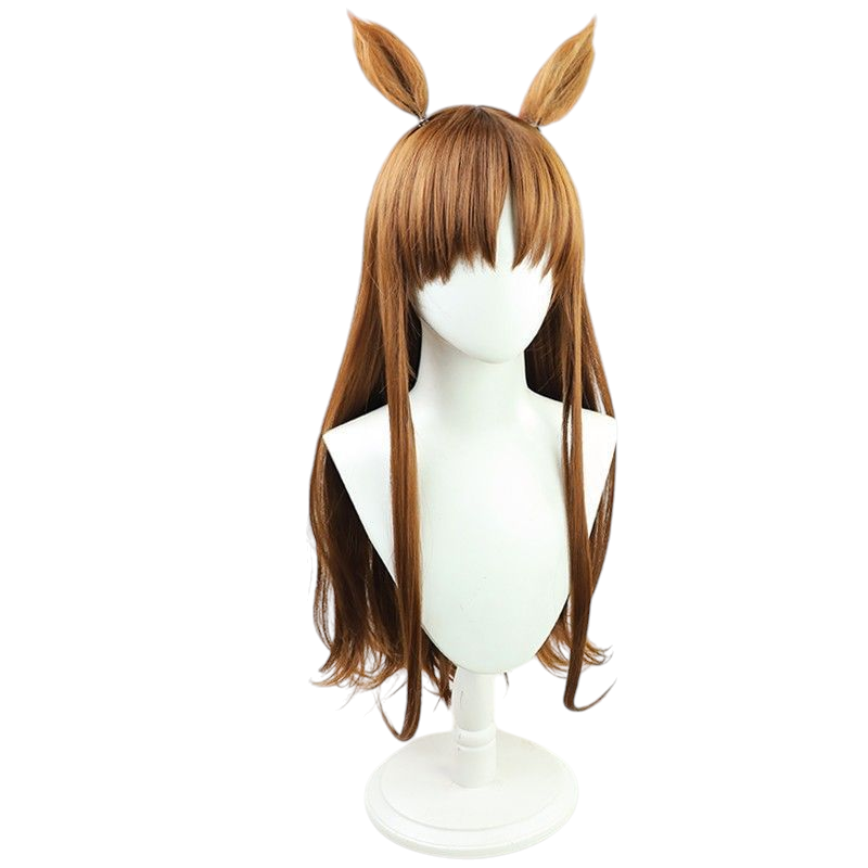 Dark Slate Gray Uma Musume Katsunishiki Cosplay Wig - Brown Ears and Tail