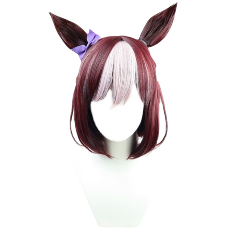Light Gray Uma Musume Special Week Cosplay Wig - Purple Bow Hair
