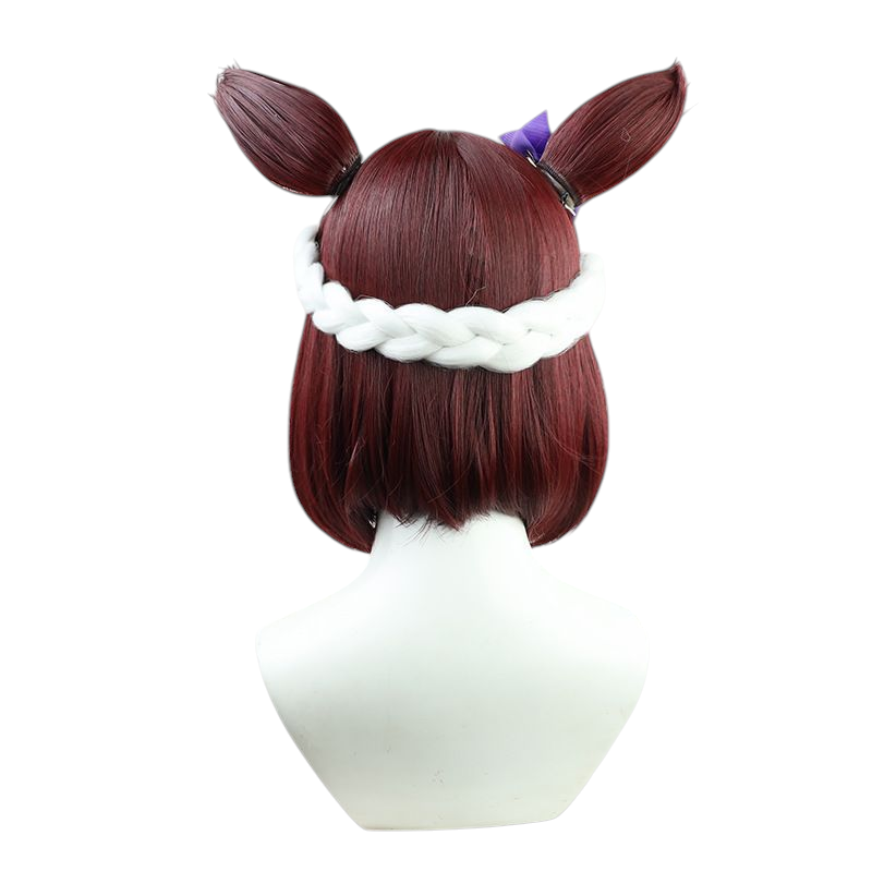 Dark Olive Green Uma Musume Special Week Cosplay Wig - Purple Bow Hair