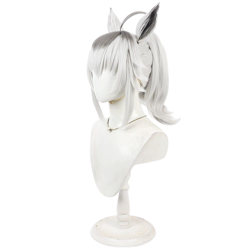 Light Gray Uma Musume Oguri Cap Cosplay Wig - Chestnut High Ponytail with Ears