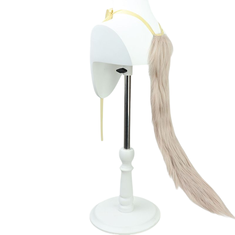 Light Gray Uma Musume Biwa Hayahide Cosplay Wig - Wavy Brown with Same Color Tail