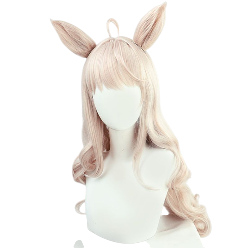 Antique White Uma Musume Biwa Hayahide Cosplay Wig - Wavy Brown with Same Color Tail