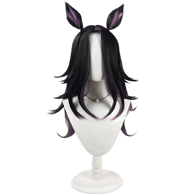 Black Uma Musume Super Creek Cosplay Wig - Same Color Ears and Tail